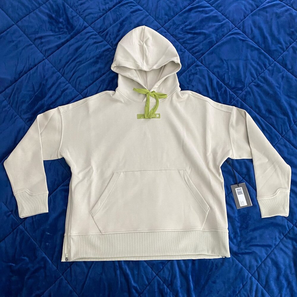 Stone Luxe Sweatshirt Hoodie Ribbed Hem with Green Drawstring and Pockets